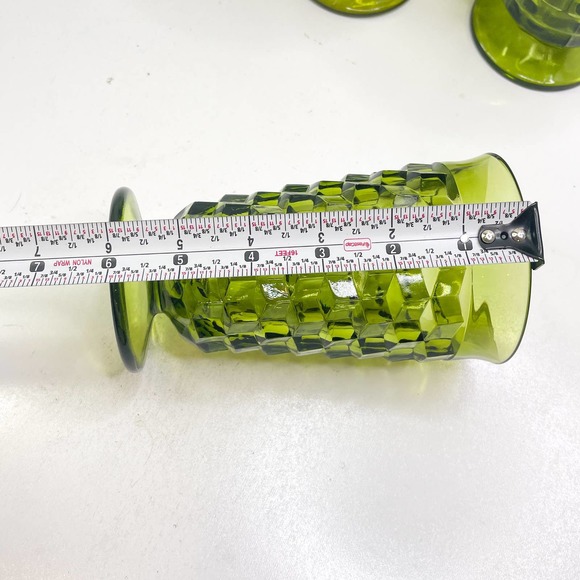 Vintage MCM Indiana Glass Co. Cubist Tumblers Avacado Green set of 6 - Picture 3 of 10